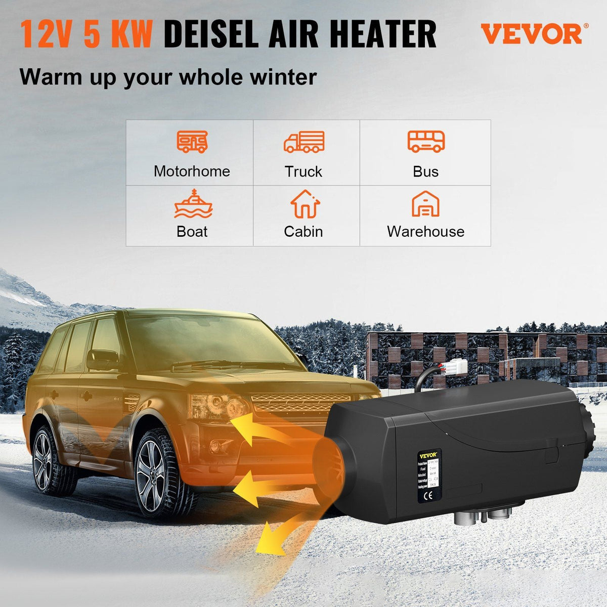 5KW Air Diesel Heater 12V Diesel Parking Heater LCD Switch 5KW Diesel Heater Muffler for RV Motorhome Trailer Trucks Boats
