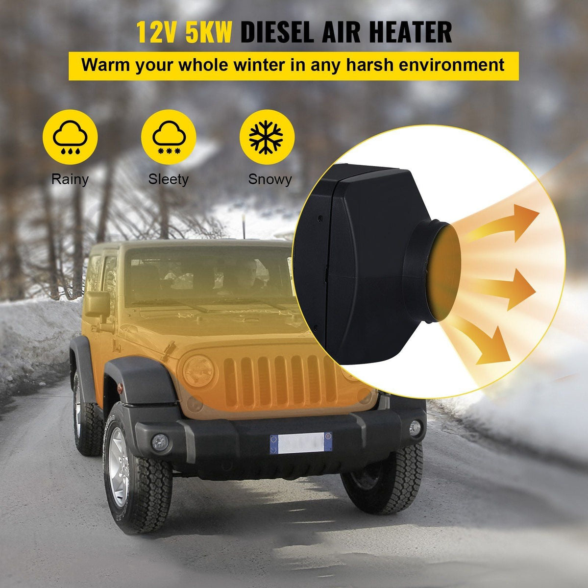 5KW Diesel Air Heater 12V Diesel Parking Heater 10L Tank Air Diesel Heater Silencer with Digital Switch for Boat Caravan and Motor-home