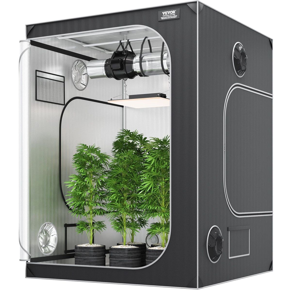 5x5 Grow Tent, 60'' x 60'' x 80'', High Reflective 2000D Mylar Hydroponic Growing Tent with Observation Window, Tool Bag and Floor Tray for Indoor Plants Growing