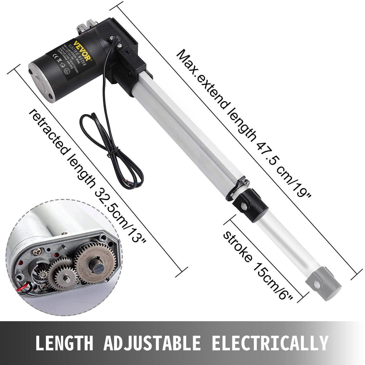 6 Inch Stroke Electric Actuators DC 12V with Mounting Bracket Heavy Duty 6000N/1320LB Actuators for Recliner TV Table Lift Massage Bed Electric Sofa