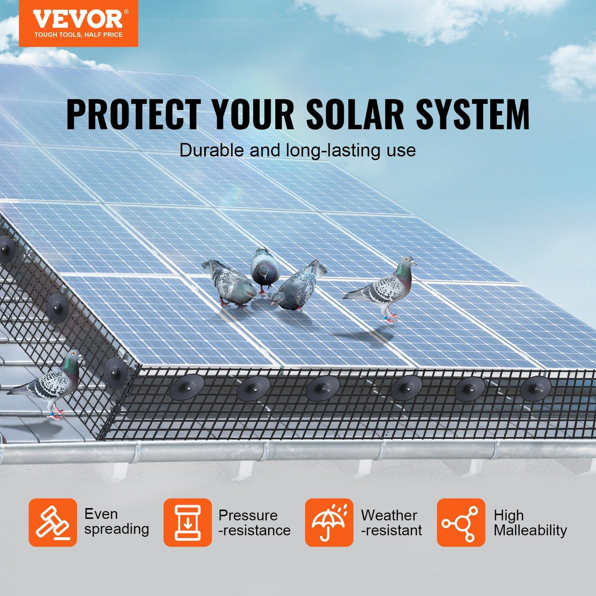 6 inch x 50ft Solar Panel Bird Guard, Critter Guard Roll Kit with 50pcs Stainless Steel Fasteners, Solar Panel Guard with Rust-proof PVC Coating, 1/2 inch Wire Roll Mesh