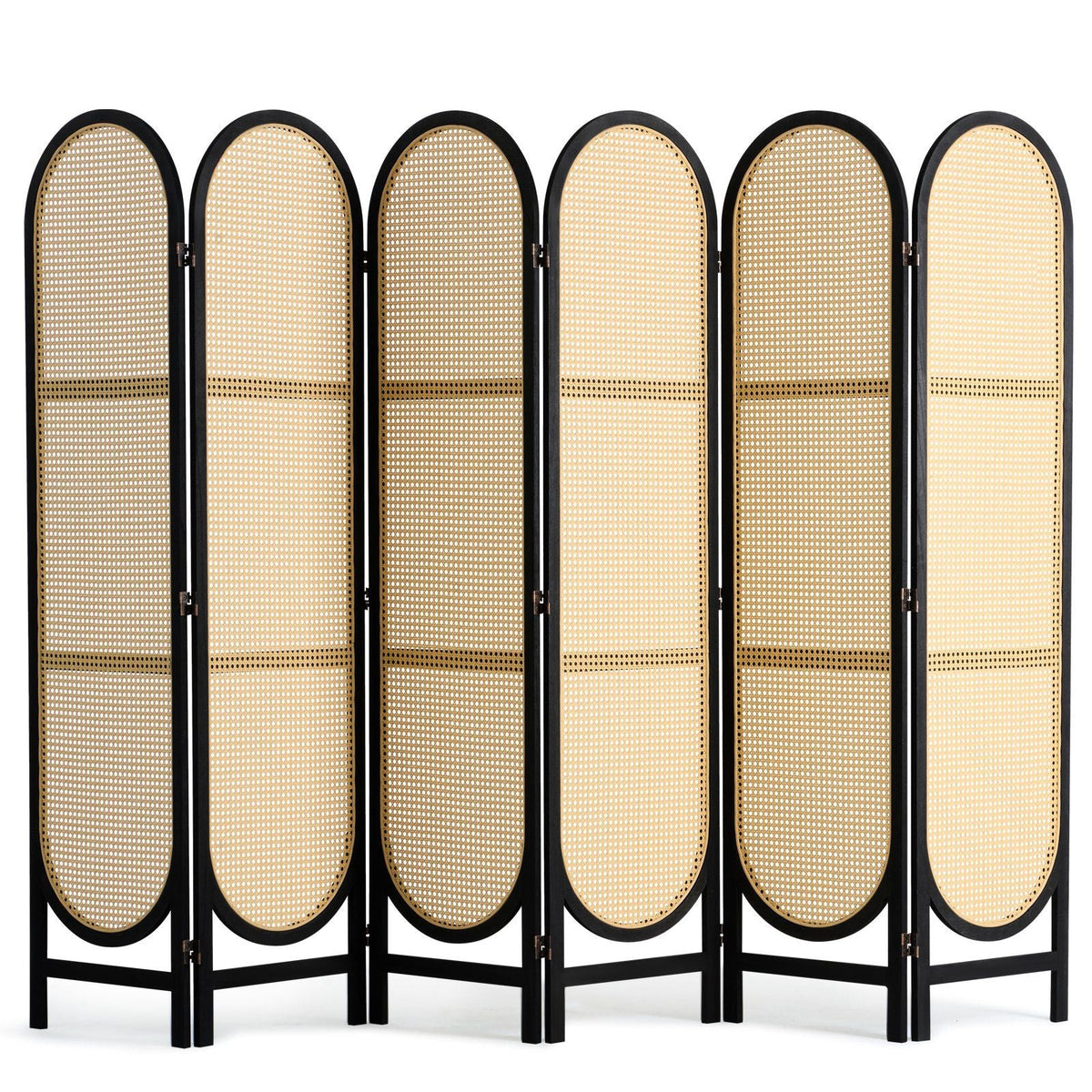 6 Panel Room Divider, Hand-Woven Rattan Folding Privacy Screens with Hinges, Portable Partition Room Dividers, Wooden Freestanding Wall Divider for Room Separation, Living Room, Bedroom, Brown