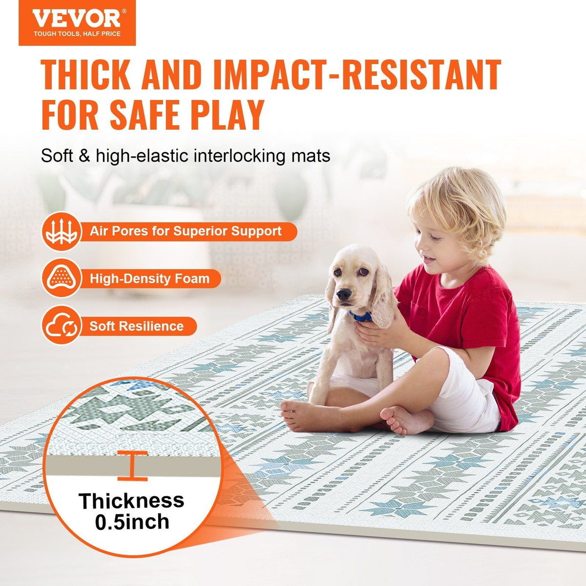 6 Tiles Kids Play Mat, 0.5 Inch Toddler Play Mat with EVA Foam, 24" x 24" Puzzle Play Mat with 24 sq.ft Coverage, Interlocking Toddler Mats for Play Room, Nursery, Living Room, Light Gray