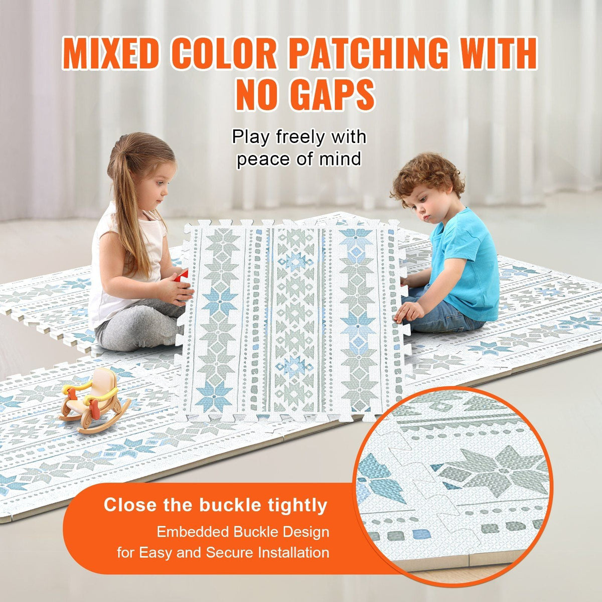 6 Tiles Kids Play Mat, 0.5 Inch Toddler Play Mat with EVA Foam, 24" x 24" Puzzle Play Mat with 24 sq.ft Coverage, Interlocking Toddler Mats for Play Room, Nursery, Living Room, Light Gray