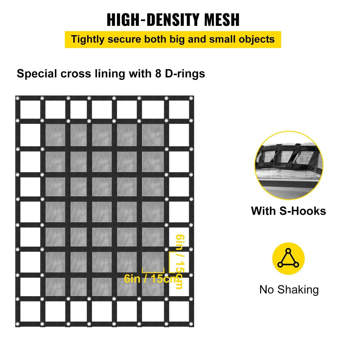 6' x 4.7' Cargo Net with Mesh, Truck Bed Cargo Net Capacity 1100LBS, Heavy Duty Cargo Nets with Cam Buckles & S-Hooks for Pickup Trucks (72" x 57")