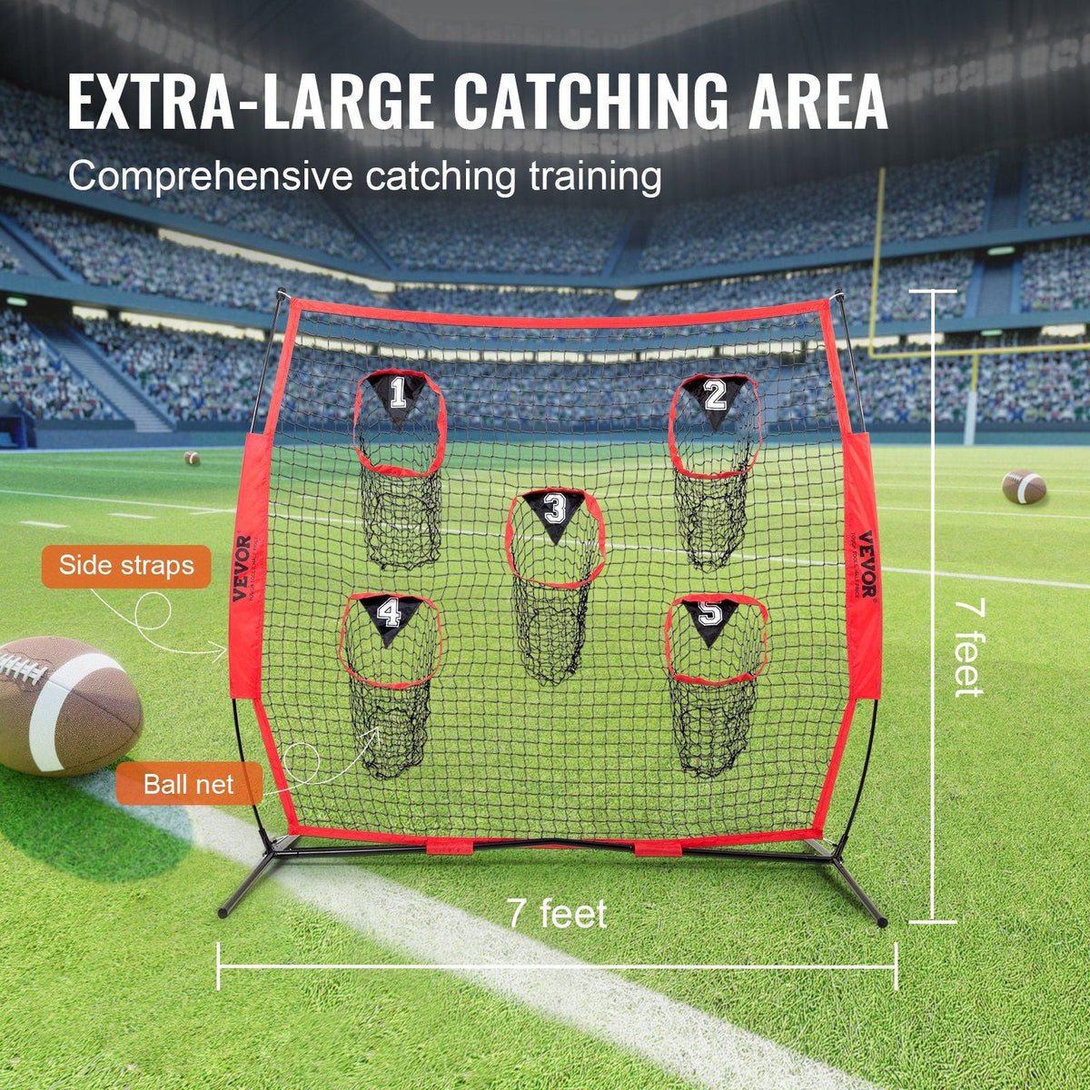 6 x 6 ft Football Trainer Throwing Net, Training Throwing Target Practice Net with 5 Target Pockets, Knotless Net Includes Bow Frame and Portable Carry Case, Improve QB Throwing Accuracy, Red