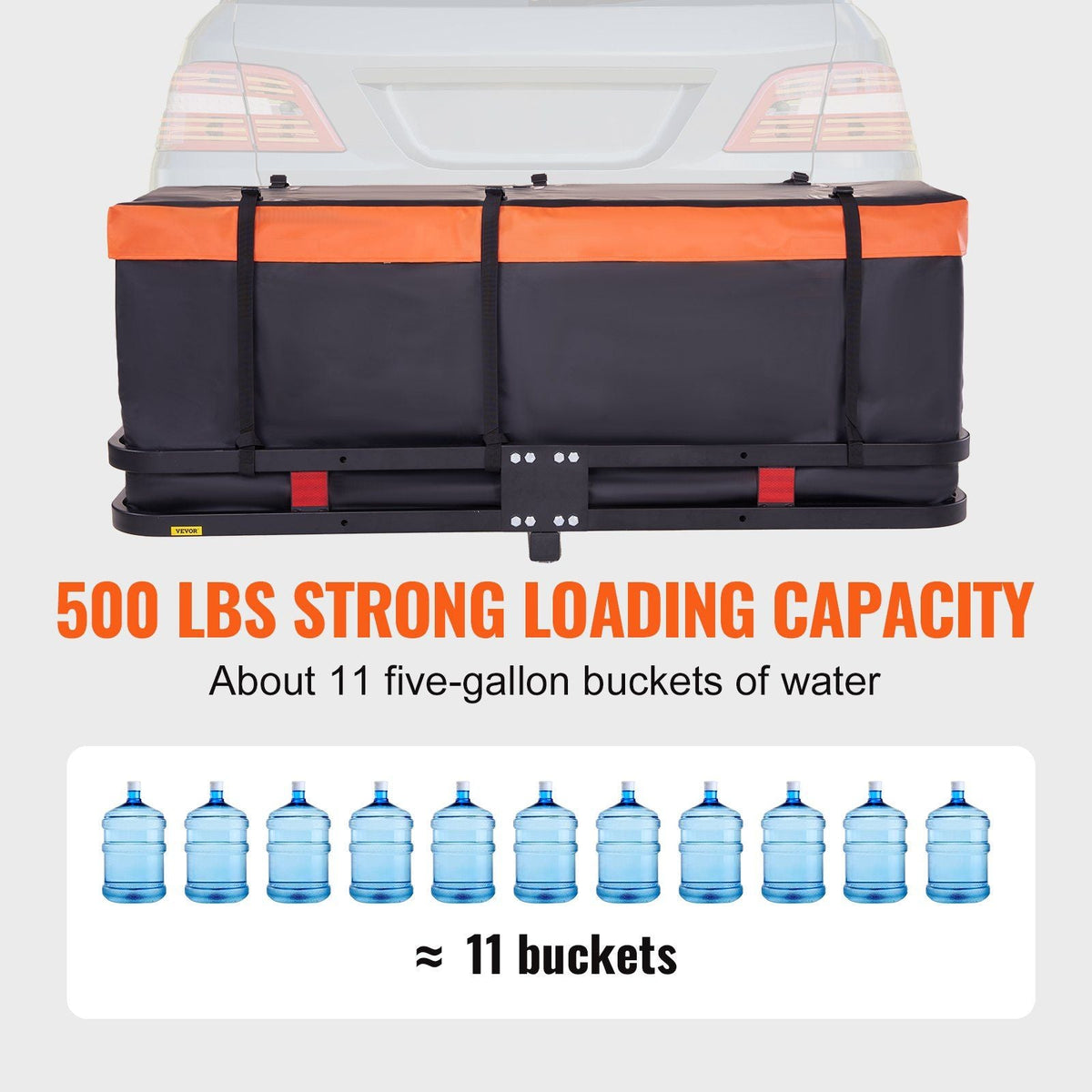 60x24x6 in Hitch Mount Cargo Carrier, 500lb Capacity Folding Trailer Hitch Cargo Basket & Waterproof Cargo Bag, Luggage Carrier Rack Fits 2" Hitch Receiver with Cargo Net for SUV Truck Pickup