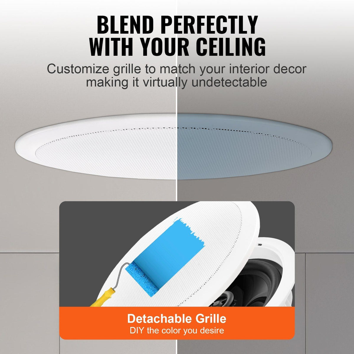 6.5 Inch in Ceiling Speakers, 150-Watts, Flush Mount Ceiling & in-Wall Speakers System with 8ΩImpedance 89dB Sensitivity, for Home Kitchen Living Room Bedroom or Covered Outdoor Porches, Single