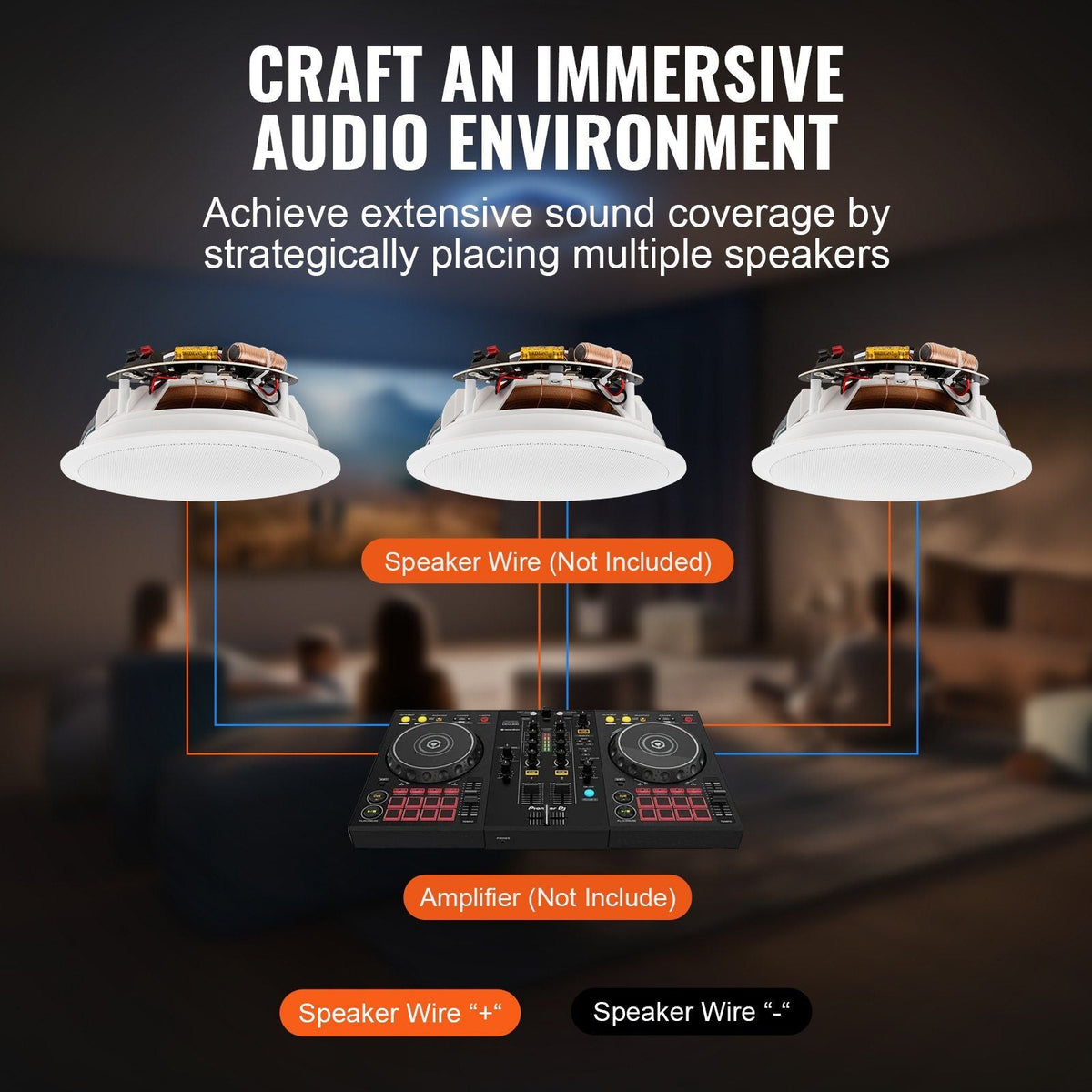 6.5 Inch in Ceiling Speakers, 150-Watts, Flush Mount Ceiling & in-Wall Speakers System with 8ΩImpedance 89dB Sensitivity, for Home Kitchen Living Room Bedroom or Covered Outdoor Porches, Single