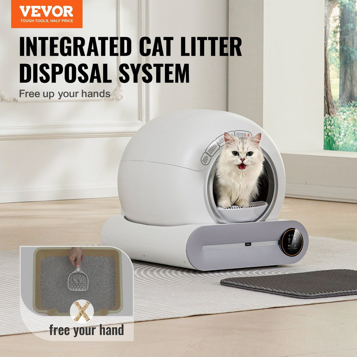 65L Self Cleaning Cat Litter Box with Odor Removal APP Control Sensor Gray