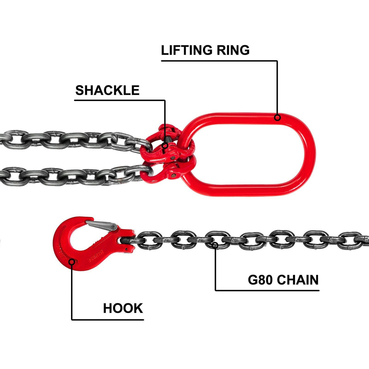 6FT Chain Sling 5/16 in x 6 ft Double Leg with Grab Hooks Sling Chain 3T Capacity Double Leg Chain Sling Grade80 (0.31In x 6Ft Double Leg Sling)