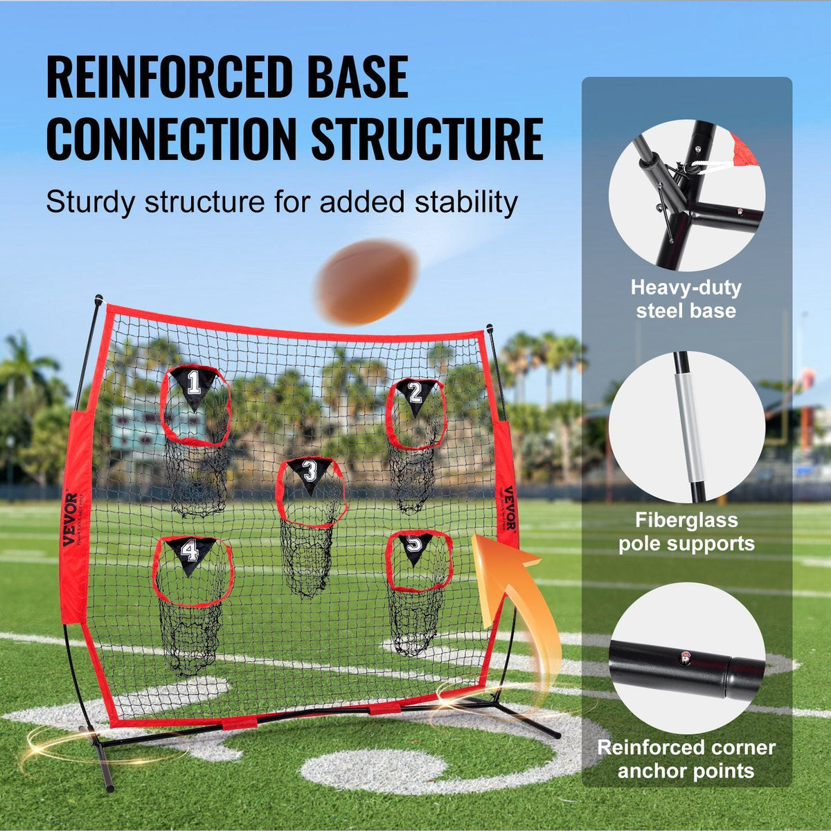7 x 7 ft Football Trainer Throwing Net, Training Throwing Target Practice Net with 5 Target Pockets, Knotless Net Includes Bow Frame and Portable Carry Case, Improve QB Throwing Accuracy, Red