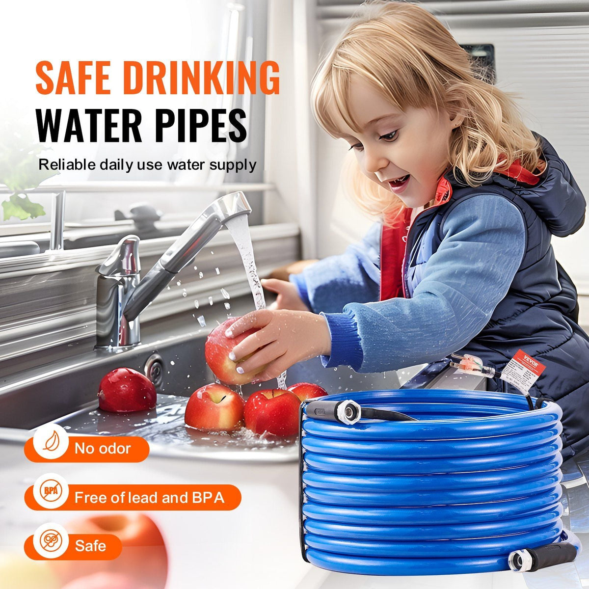 75ft Heated Water Hose for RV, Heated Drinking Water Hose Antifreeze to -45°F, Automatic Self-regulating, 5/8" I.D. with 3/4" GHT Adapter, Lead and BPA Free