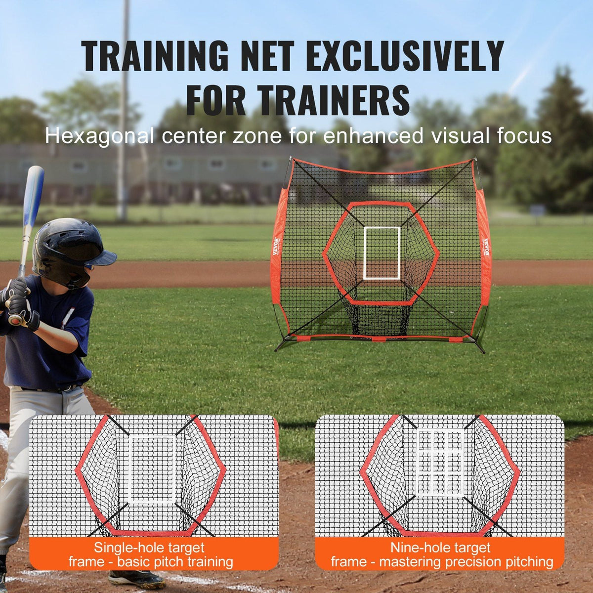7x7 ft Baseball Softball Practice Net, Portable Baseball Training Net for Hitting Batting Catching Pitching, Backstop Baseball Equipment Training Aids with Bow Frame, Carry Bag, and Strike Zone
