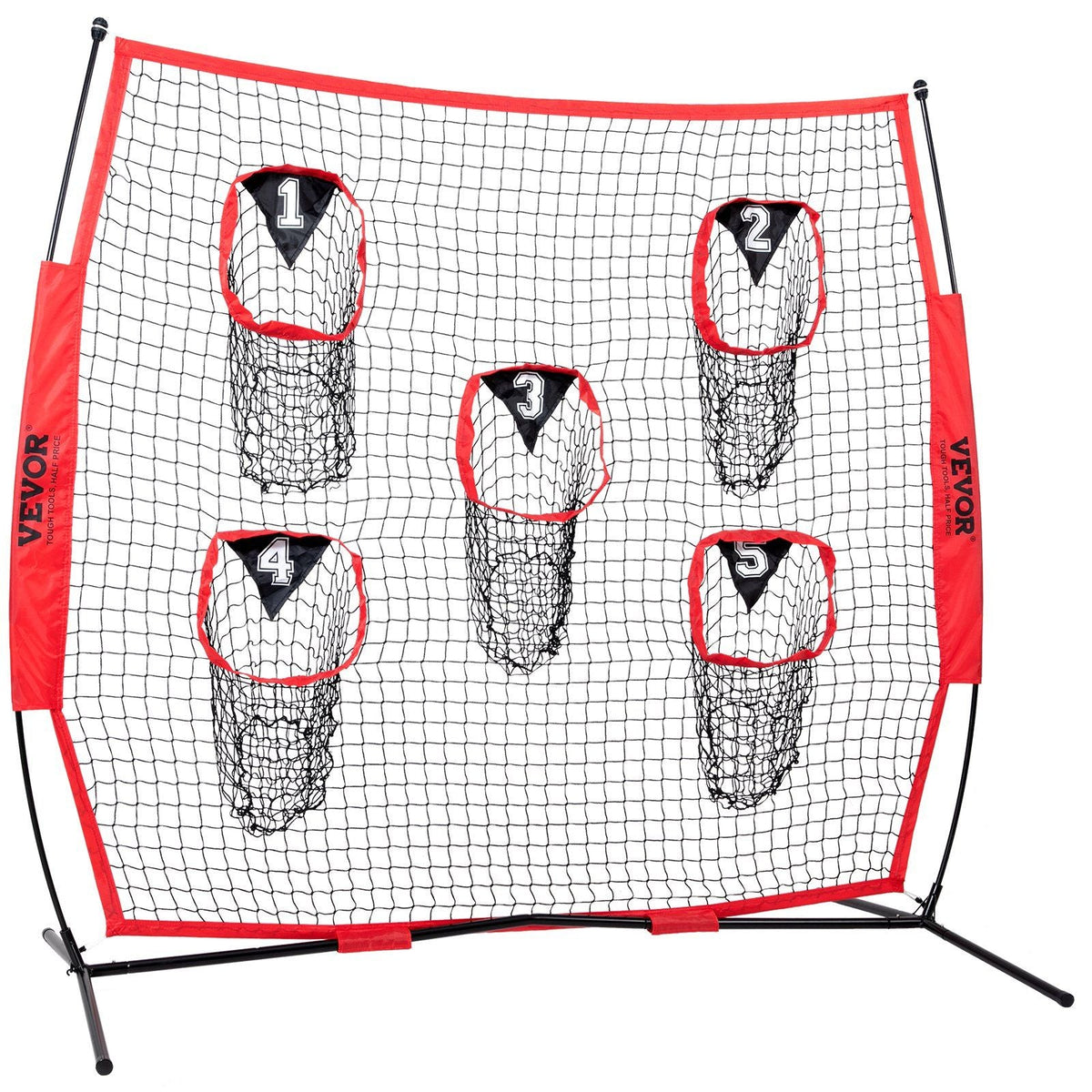 8 x 8 ft Football Trainer Throwing Net, Training Throwing Target Practice Net with 5 Target Pockets, Knotless Net Includes Bow Frame and Portable Carry Case, Improve QB Throwing Accuracy, Red