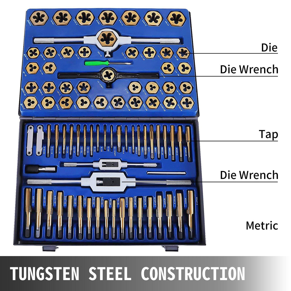 86PC Tap and Die set, Tap and Die Set Metric and Standard, Large Tap and Die Set, SAE and Metric Tap and Die Set With Storage Case, Tap Set Include Metric Size M3 to M16 and SAE Size