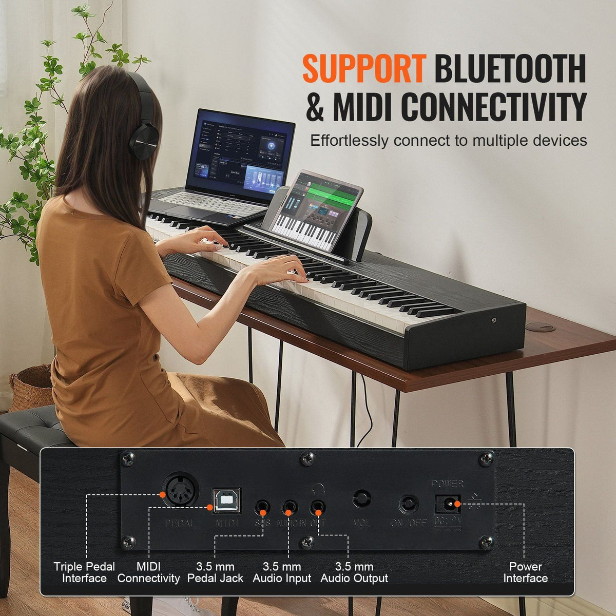 88 Key Fully Weighted Digital Piano Dual Keyboard Speakers Sustain Pedal