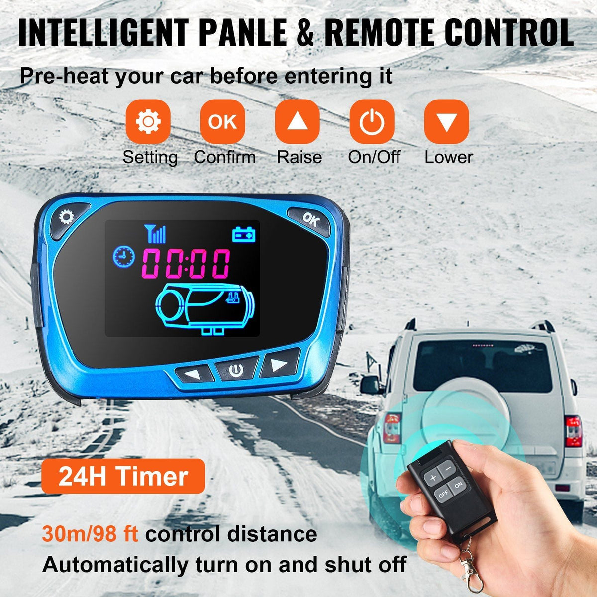 8KW Diesel Air Heater All in One 1 Air Outlet Diesel Heater 12V Remote Control Parking Heater Silencer with Blue LCD Switch for RV Trucks Bus and Trailer