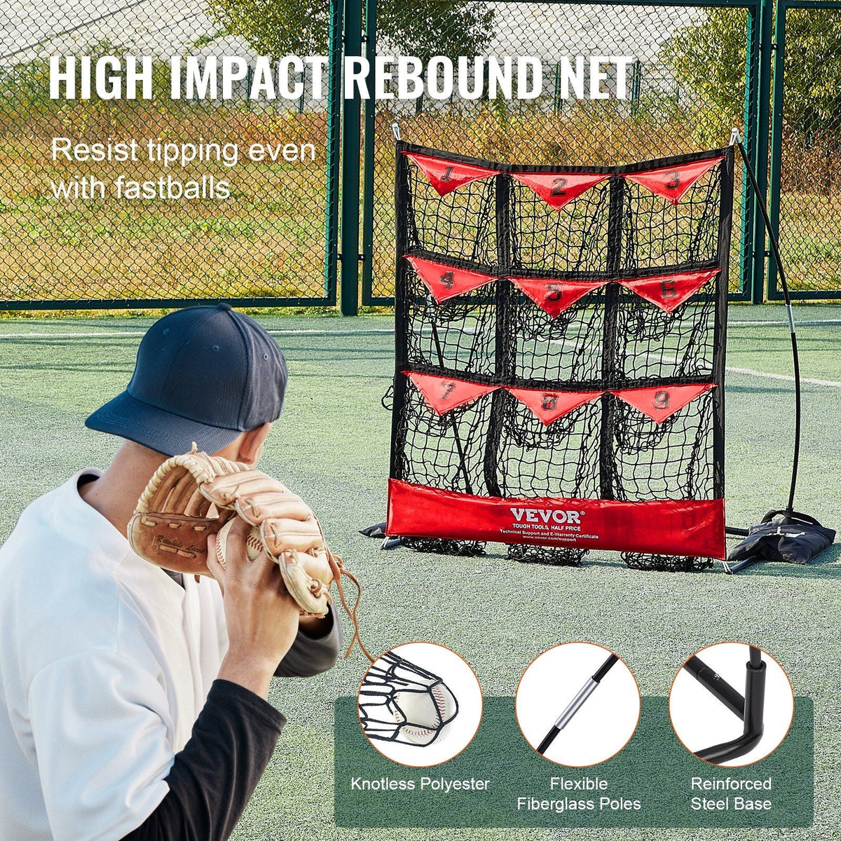 9 Hole Baseball Net, 36"x30" Softball Baseball Training Equipment for Hitting Pitching Practice, Portable Quick Assembly Trainer Aid with Carry Bag, Strike Zone, Ground Stakes, for Youth Adults