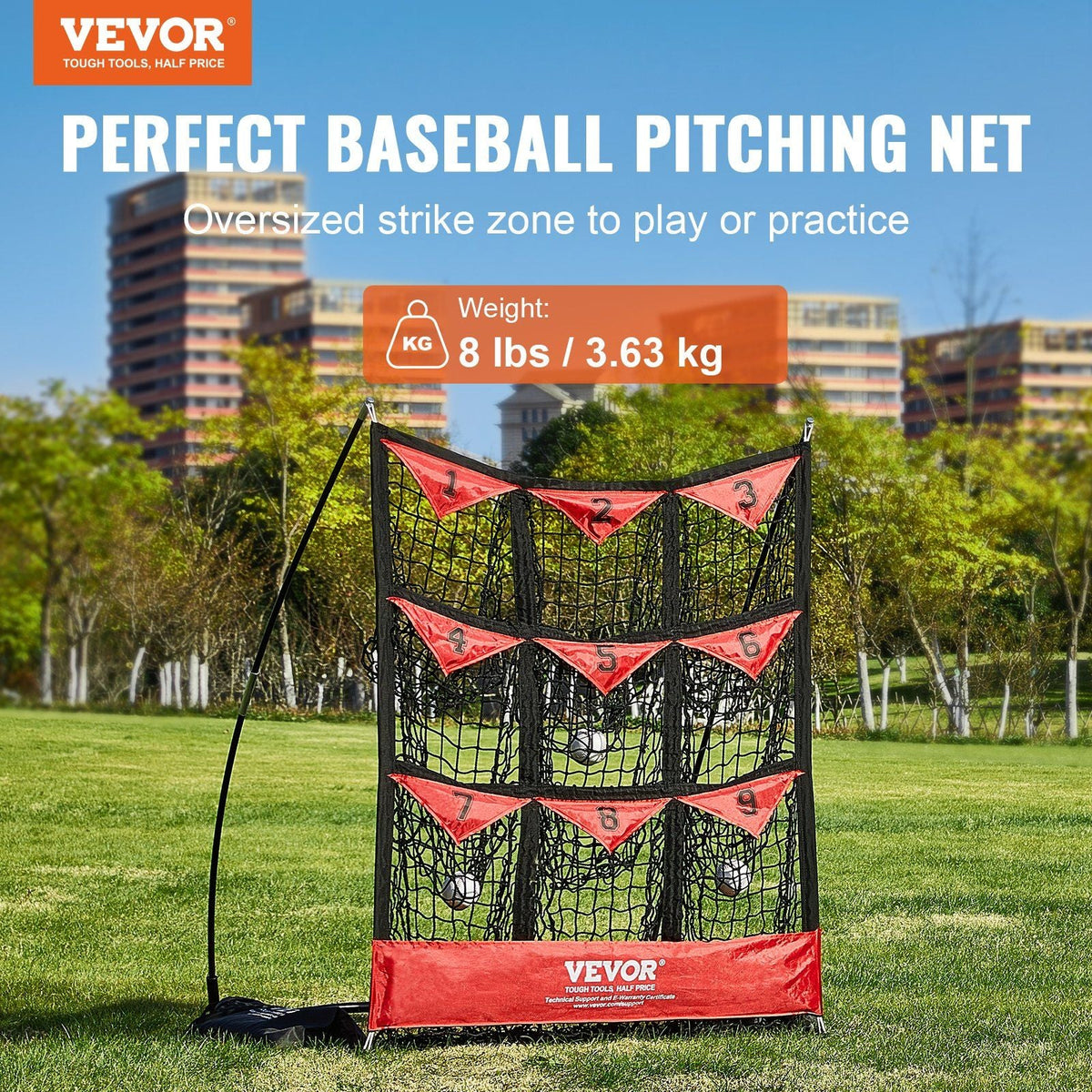 9 Hole Baseball Net, 49"x42" Softball Baseball Training Equipment for Hitting Pitching Practice, Portable Quick Assembly Trainer Aid with Carry Bag, Strike Zone, Ground Stakes, for Youth Adults