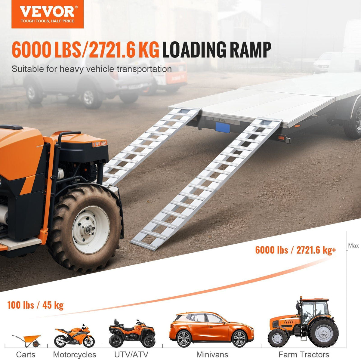 94" x 15" Aluminum Ramps 6000 LBS Capacity Loading Ramps 2PCS