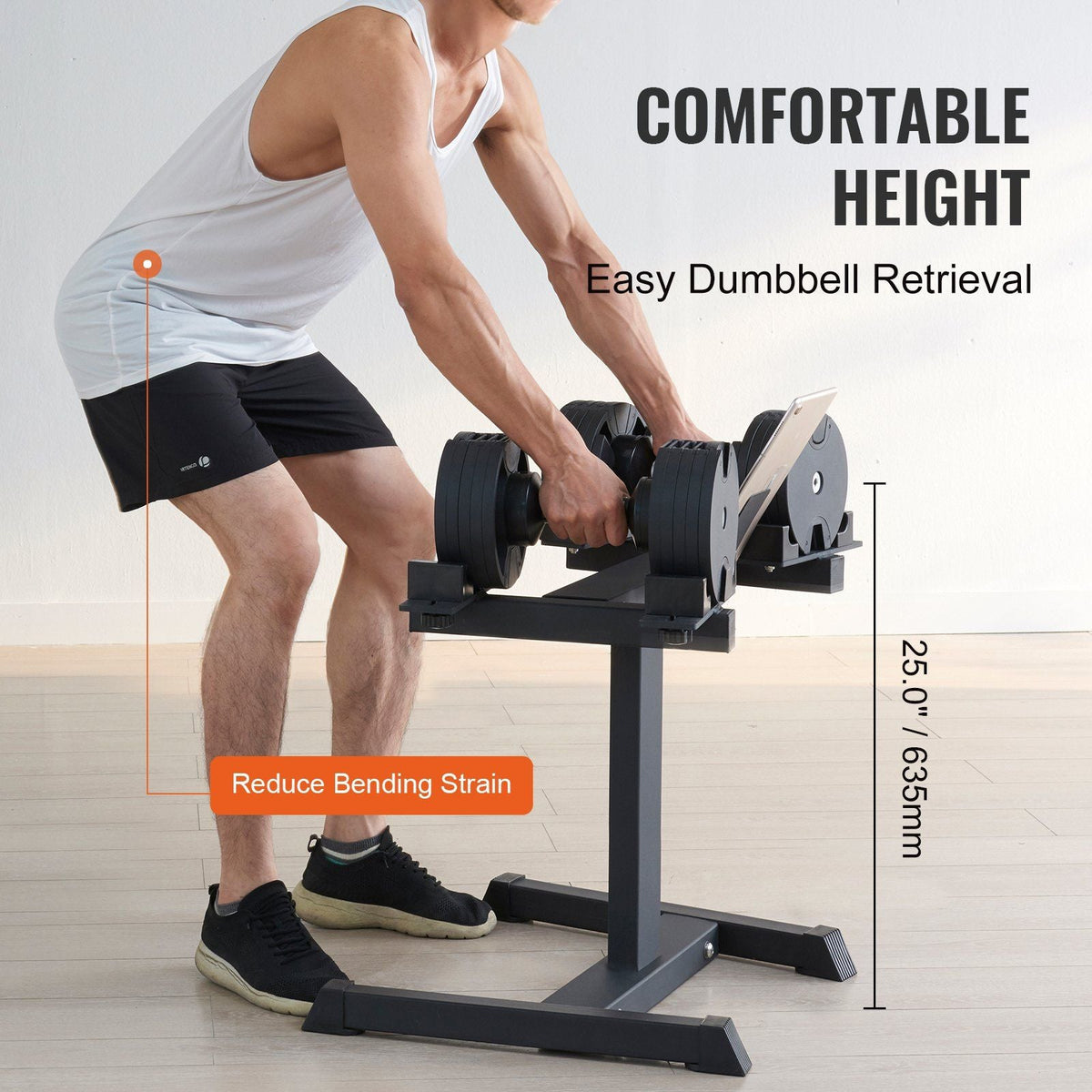 Adjustable Dumbbell Stand, Home Fitness Rack and Stand with Media Rack, Safe and Convenient Dumbbell Weight Holder, Compact Dumbbell Storage Rack Perfect for Home Gym Strength Training
