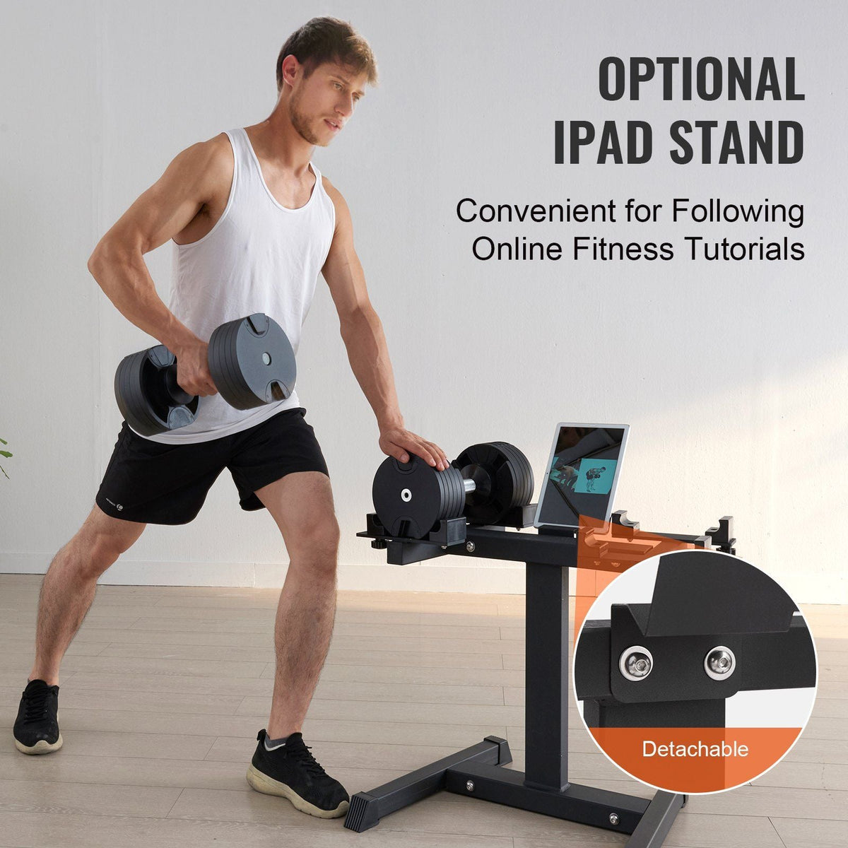 Adjustable Dumbbell Stand, Home Fitness Rack and Stand with Media Rack, Safe and Convenient Dumbbell Weight Holder, Compact Dumbbell Storage Rack Perfect for Home Gym Strength Training