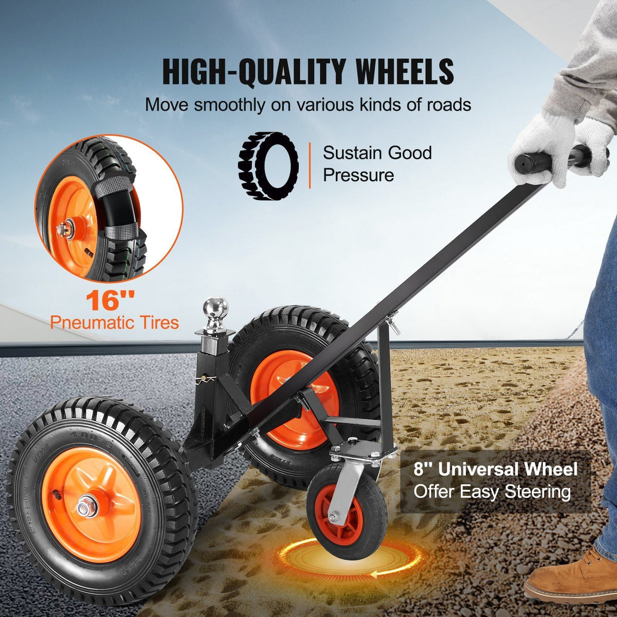 Adjustable Trailer Dolly, 1000lbs Tongue Weight Capacity, Carbon Steel Trailer Mover with 19''-26'' Adjustable Height & 2'' Ball, 16'' Pneumatic Tires & Universal Wheel, for Moving RV Trailer