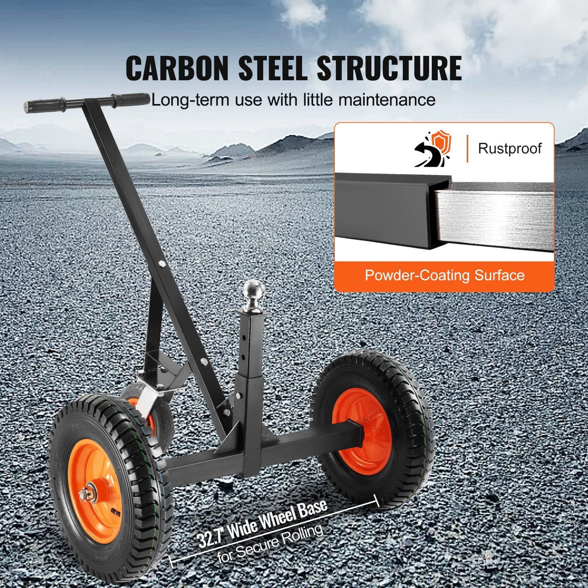 Adjustable Trailer Dolly, 1000lbs Tongue Weight Capacity, Carbon Steel Trailer Mover with 19''-26'' Adjustable Height & 2'' Ball, 16'' Pneumatic Tires & Universal Wheel, for Moving RV Trailer