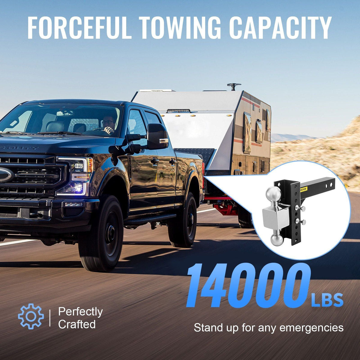 Adjustable Trailer Hitch, 6" Rise & Drop Hitch Ball Mount 2.5" Receiver 22,000 LBS Rating, 2 and 2-5/16 Inch Stainless Steel Balls w/ Key Lock, for Automotive Trucks Trailers Towing