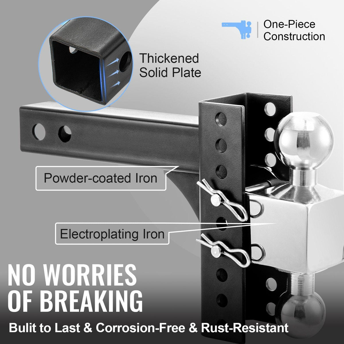 Adjustable Trailer Hitch, 6" Rise & Drop Hitch Ball Mount 2.5" Receiver 22,000 LBS Rating, 2 and 2-5/16 Inch Stainless Steel Balls w/ Key Lock, for Automotive Trucks Trailers Towing