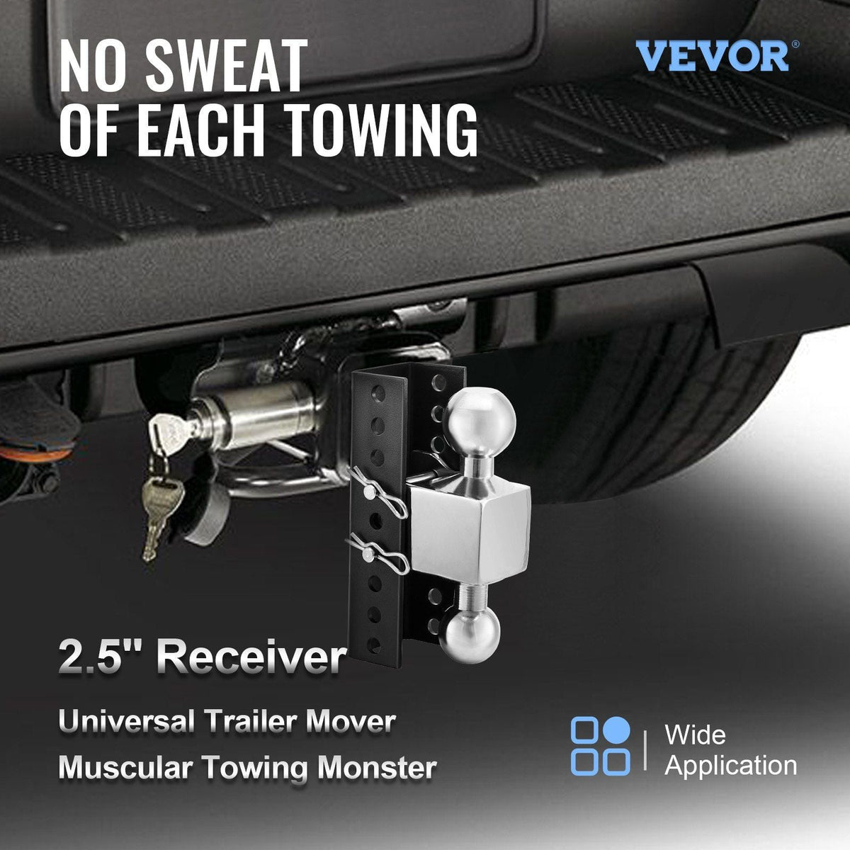 Adjustable Trailer Hitch, 6" Rise & Drop Hitch Ball Mount 2.5" Receiver 22,000 LBS Rating, 2 and 2-5/16 Inch Stainless Steel Balls w/ Key Lock, for Automotive Trucks Trailers Towing