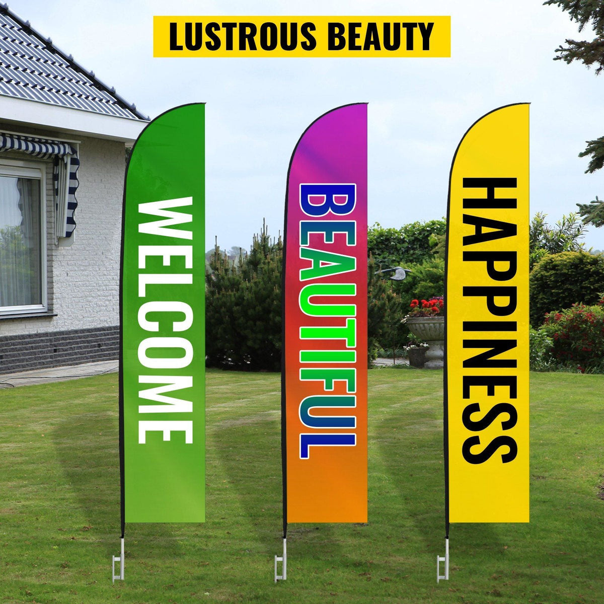 Advertising Flag Pole, 4 x Feather Flag Bundles with Ground Spike, 16 ft Windless Flag Pole Sets with Ground Mounting Stake, 6pcs Swooper Flag Pole Kit, Sign Flag for Businesses Storefronts