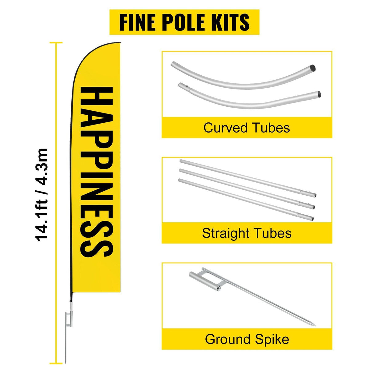 Advertising Flag Pole, 4 x Feather Flag Bundles with Ground Spike, 16 ft Windless Flag Pole Sets with Ground Mounting Stake, 6pcs Swooper Flag Pole Kit, Sign Flag for Businesses Storefronts