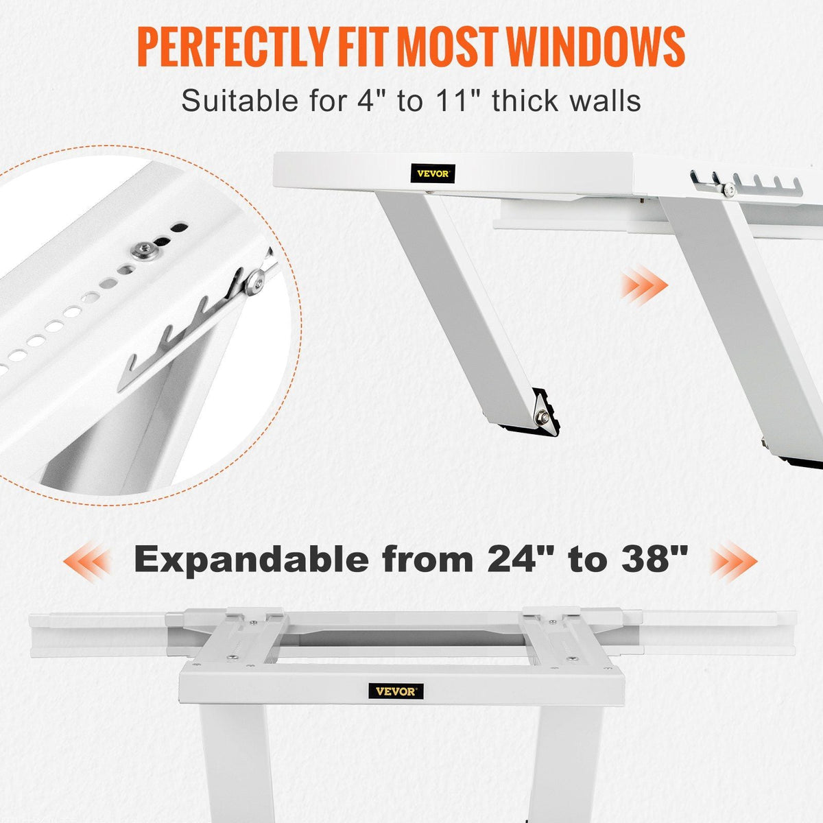 Air Conditioner Support Bracket, Max. 220 lbs Load Capacity, Heavy Duty Steel Construction AC No Drilling Easy Installation, Fits Single or Double Hung Windows, Home and RV, White