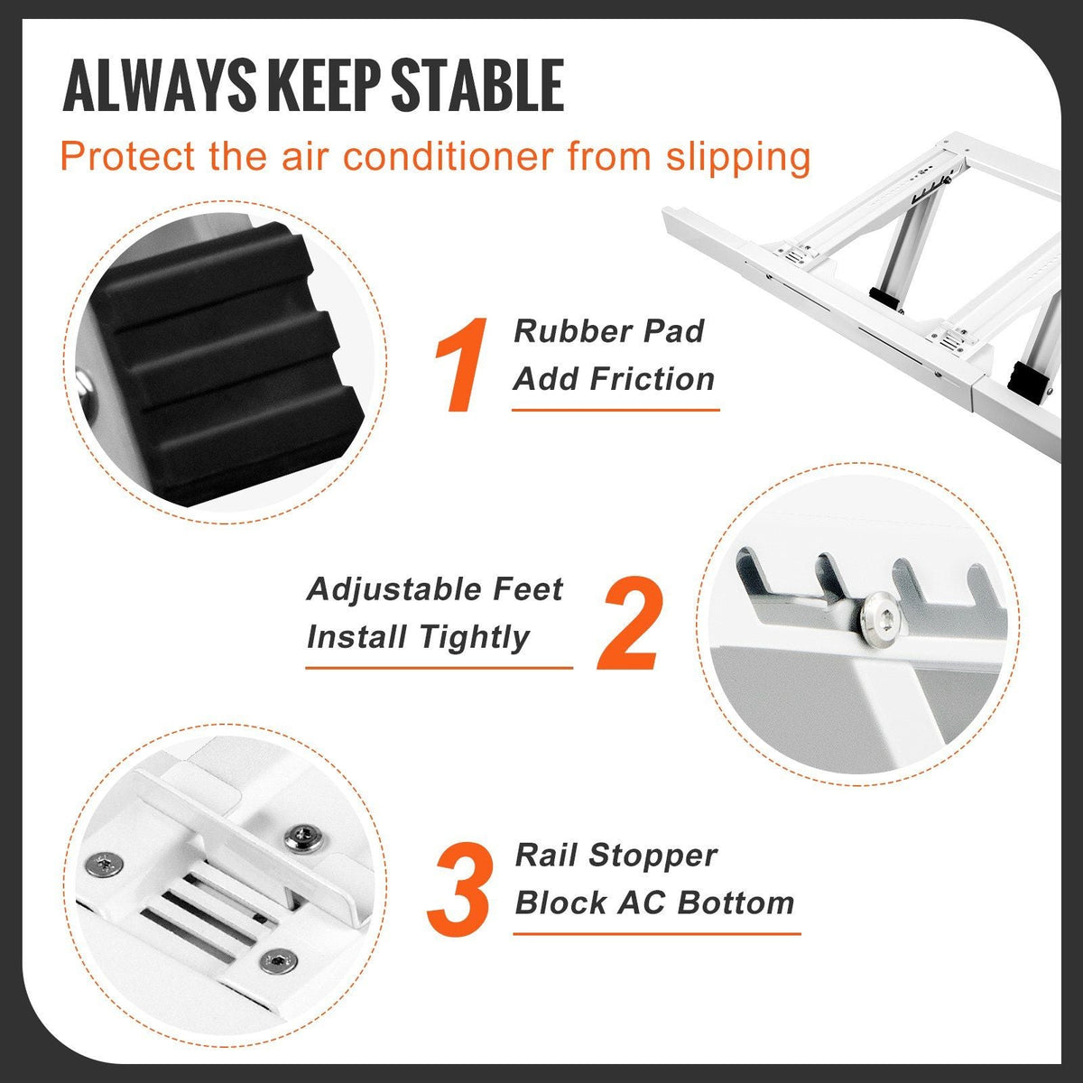 Air Conditioner Support Bracket, Max. 220 lbs Load Capacity, Heavy Duty Steel Construction AC No Drilling Easy Installation, Fits Single or Double Hung Windows, Home and RV, White