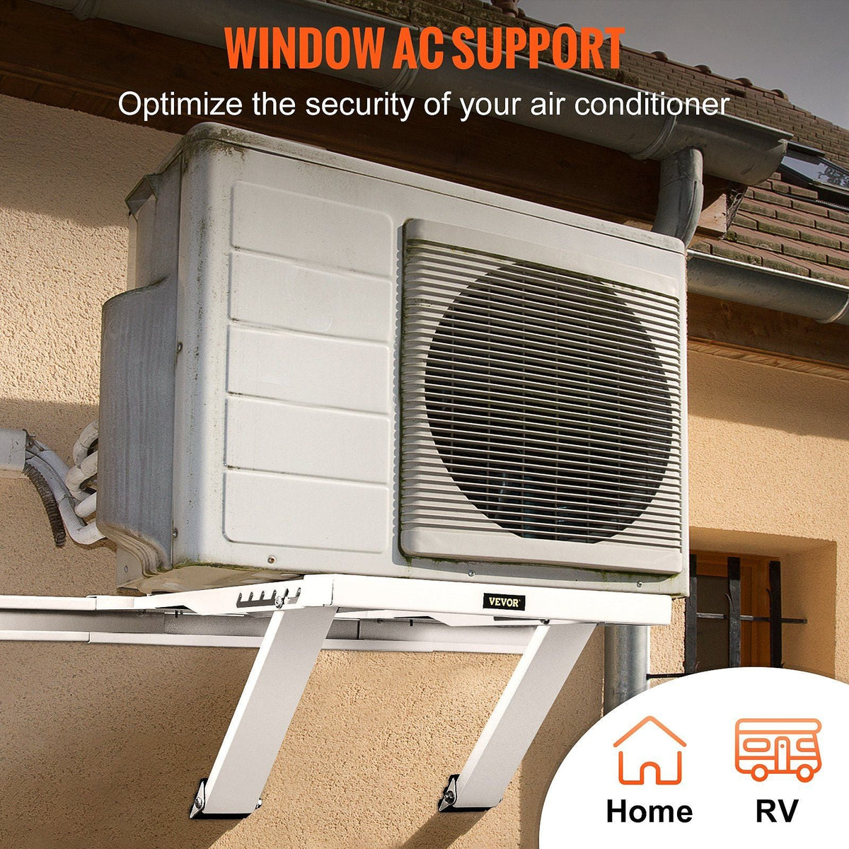 Air Conditioner Support Bracket, Max. 220 lbs Load Capacity, Heavy Duty Steel Construction AC No Drilling Easy Installation, Fits Single or Double Hung Windows, Home and RV, White
