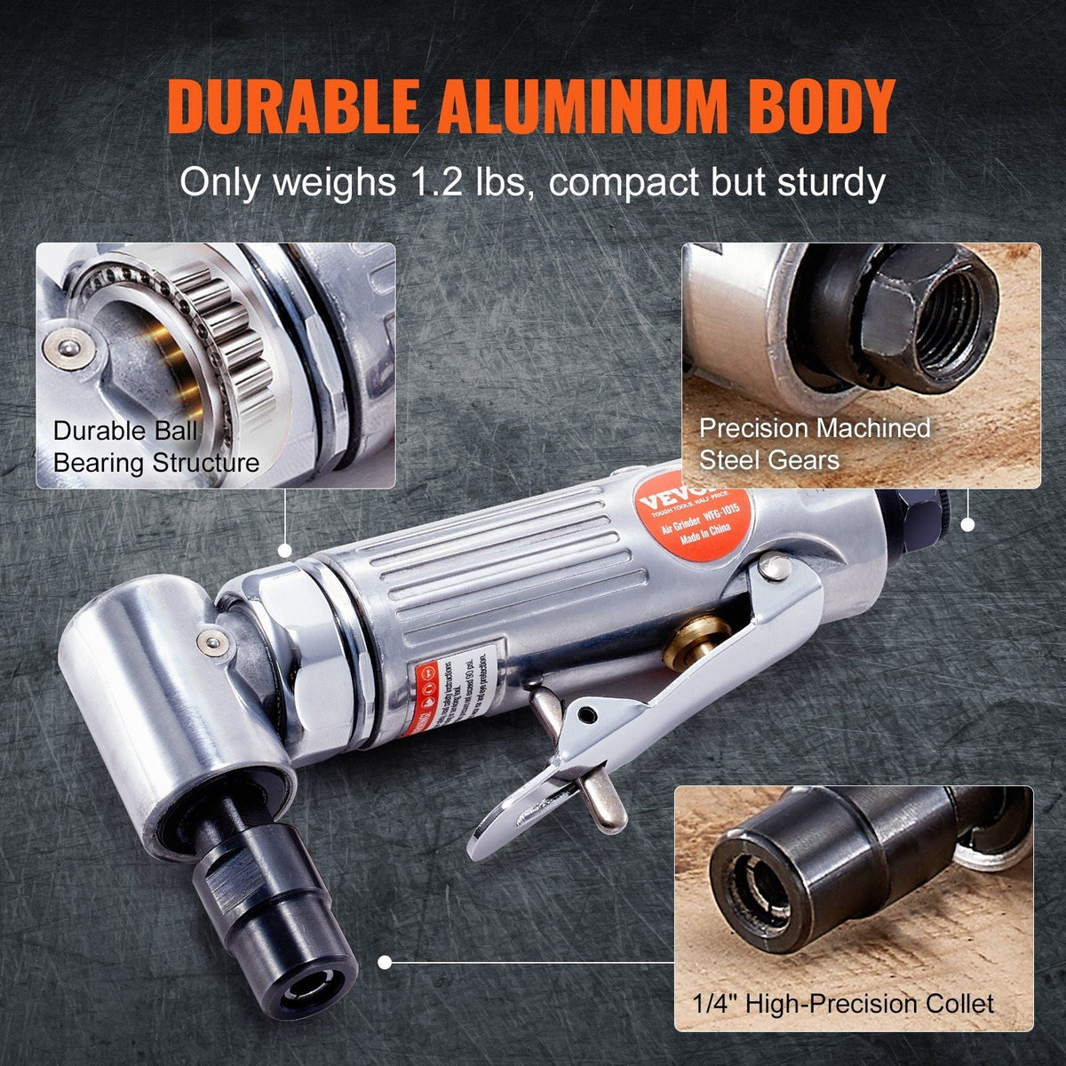 Air Die Grinder, 1/4" Right Angle Die Grinder 20000RPM, Lightweight, Ball Bearing Construction, 24PCS Discs for Grinding, Polishing, Deburring, Rust Removal