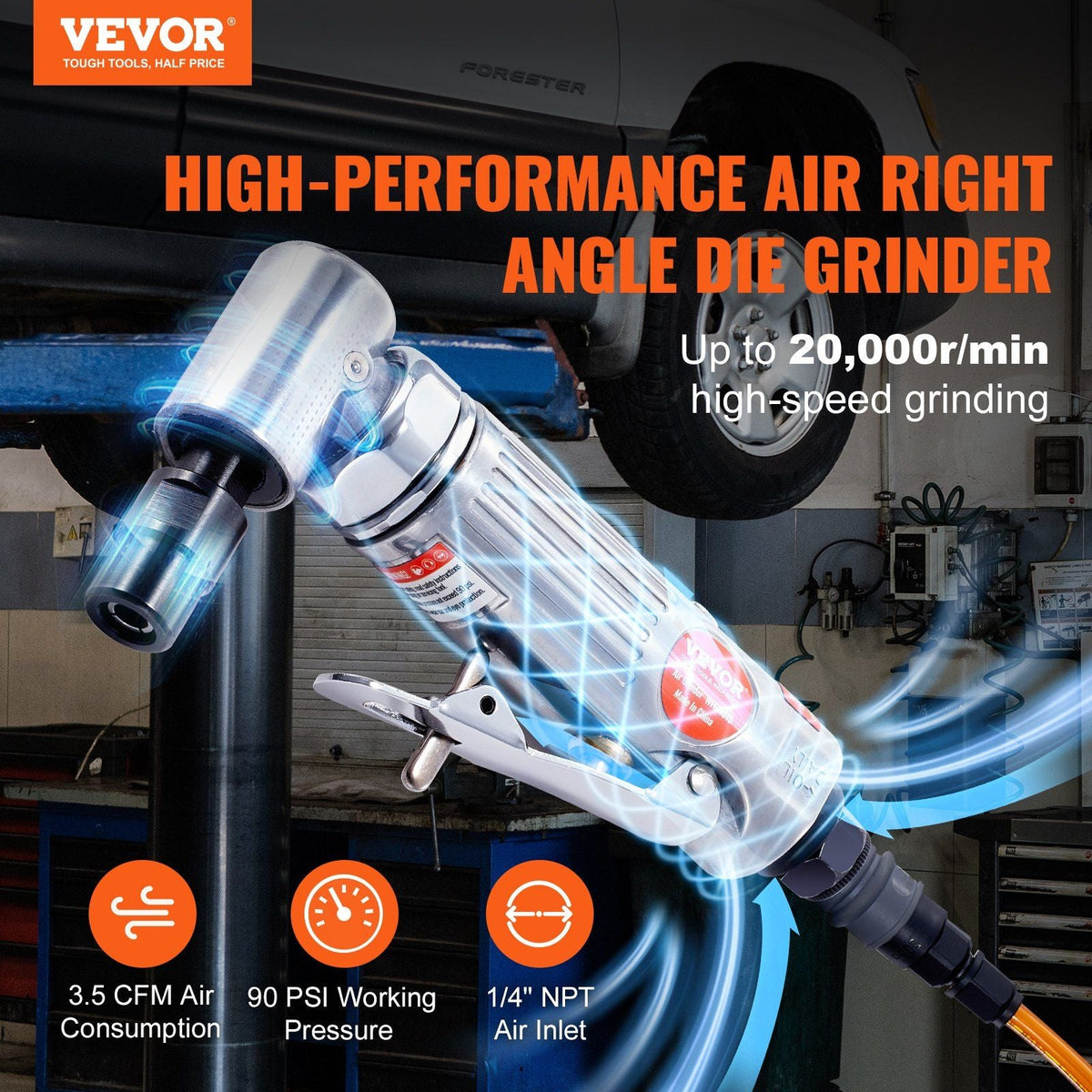 Air Die Grinder, 1/4" Right Angle Die Grinder 20000RPM, Lightweight, Ball Bearing Construction, 24PCS Discs for Grinding, Polishing, Deburring, Rust Removal