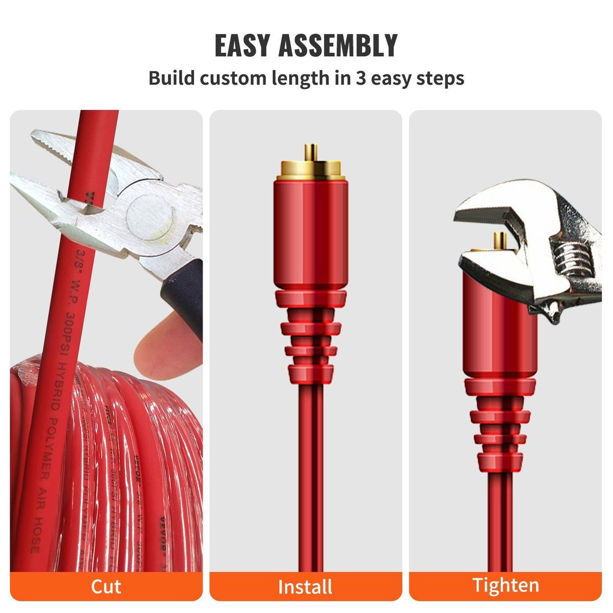Air Hose Reel 3/8" x 250' Flexible Hybrid Rubber Compressor Hose 300PSI