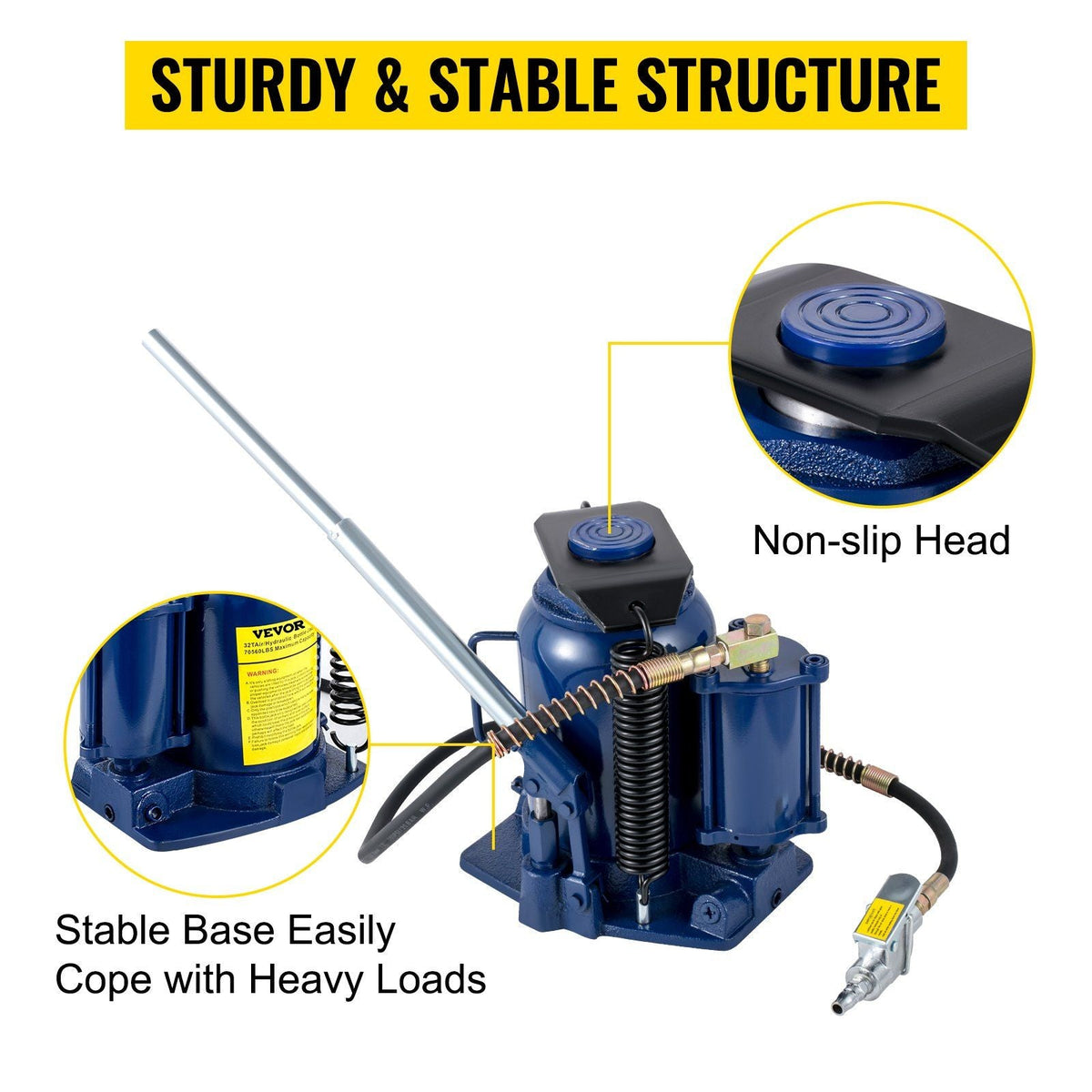 Air Hydraulic Bottle Jack, 32 Ton/70550lbs Pneumatic Hydraulic Bottle Jack, Pneumatic/Manual Dual Operation High Lift Bottle Jack, with Manual Hand Pump for Heavy Duty Auto Truck RV Repair Lift