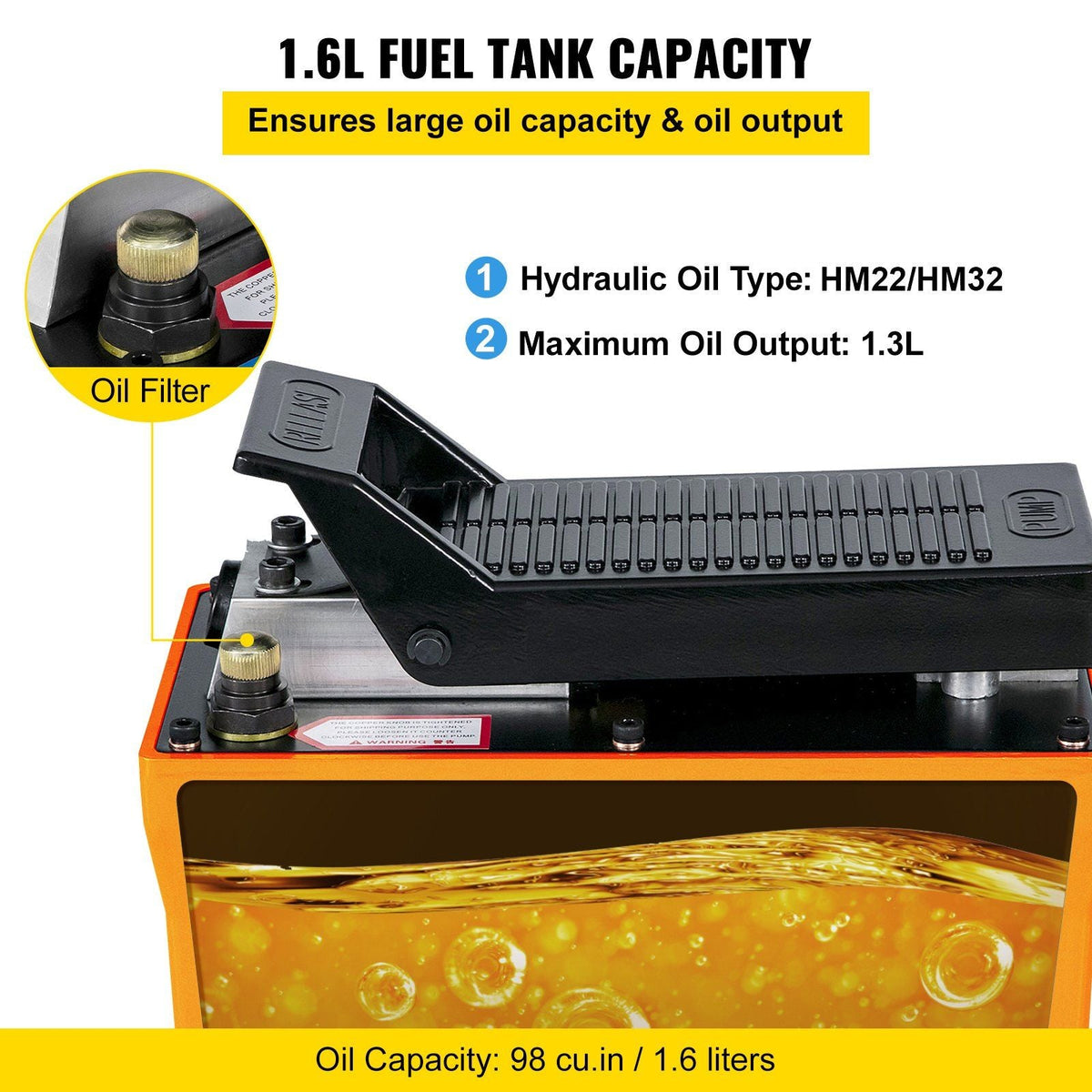 Air Hydraulic Pump 10000 PSI 1/2 Gal Reservoir Hydraulic Foot Pump Air Treadle Foot Actuated for Auto Body Frame Machines and Pulling Post (Pump Comes Without Oil)