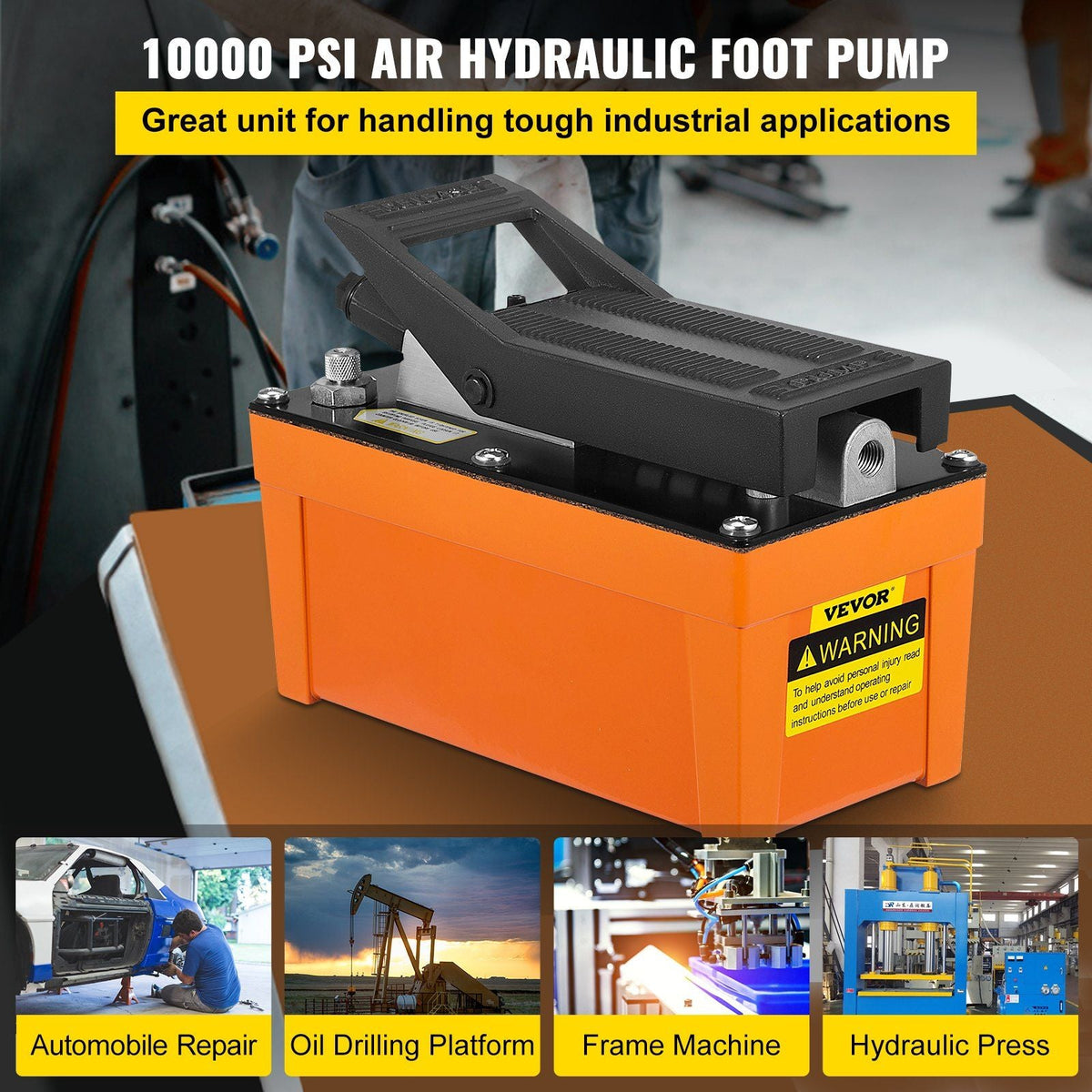 Air Hydraulic Pump 10000 PSI Air Over Hydraulic Pump 0.42 Gal Reservoir Air Treadle Foot Actuated Hydraulic Pump 3/8" NPT with 6.56 ft Hose 2 Connector Single Acting for Car Repair (Orange)