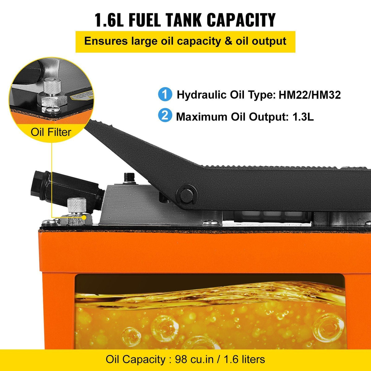 Air Hydraulic Pump 10000 PSI Air Over Hydraulic Pump 0.42 Gal Reservoir Air Treadle Foot Actuated Hydraulic Pump 3/8" NPT with 6.56 ft Hose 2 Connector Single Acting for Car Repair (Orange)
