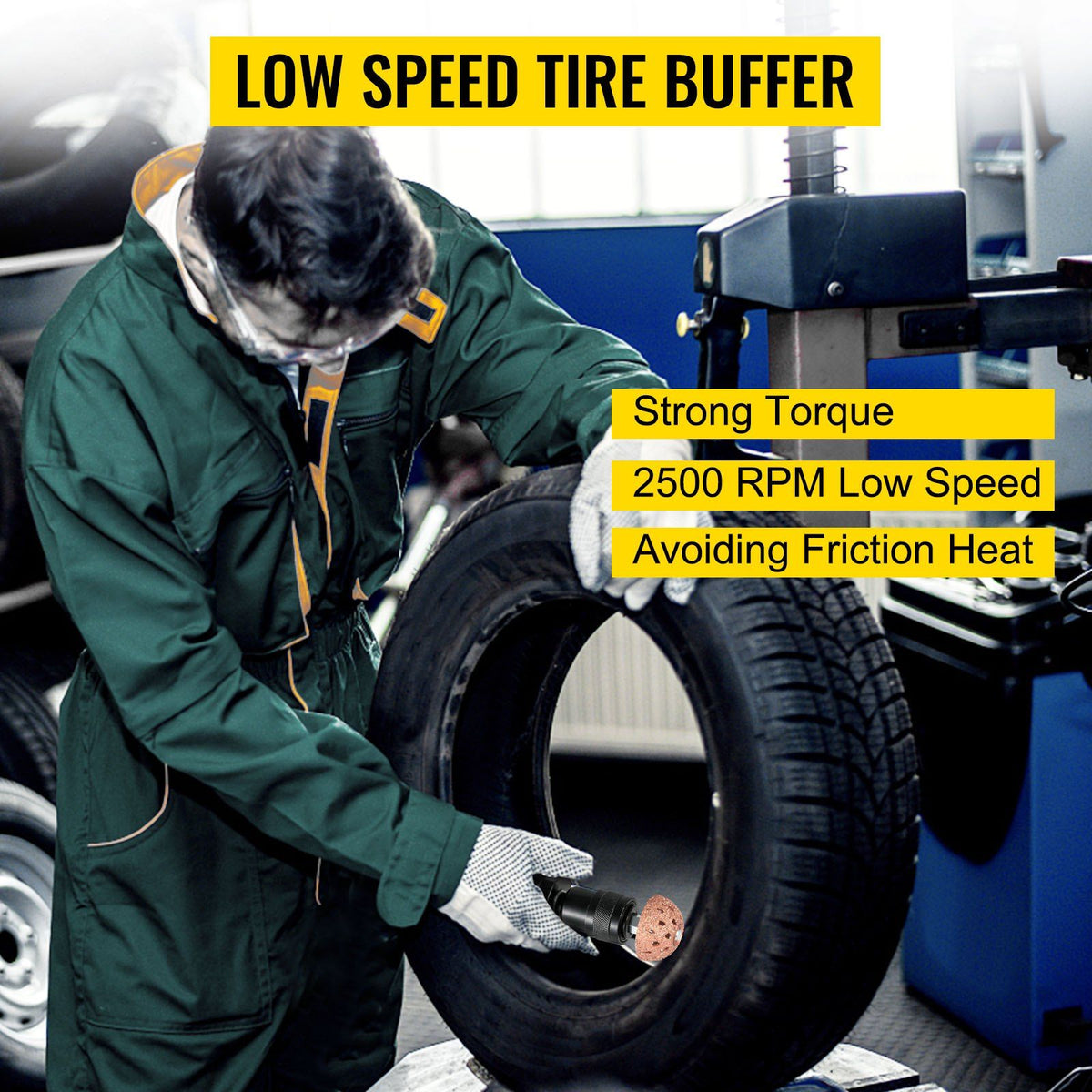 Air Tire Buffer, 2500rpm Low Speed Tire Buffer, 35 mm Pneumatic Buffing Tool, Variable Speed Tire Grinder With Whip Hose, Tire Repair Buffing Wheel For Inner Liner Cleaning, Reaming And Drilling