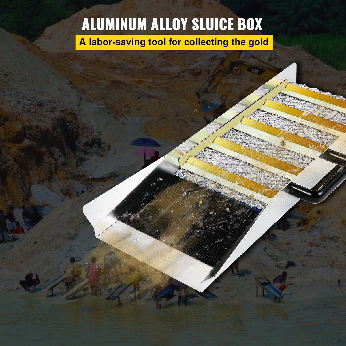 Aluminum Alloy Sluice Box, Compact 24" Mini Sluice Boxes for Gold, Lightweight Gold Sluice Equipment, Portable Sluice Boxes w/Miner's Moss, River, Creek, Gold Panning, Prospecting, Dredging