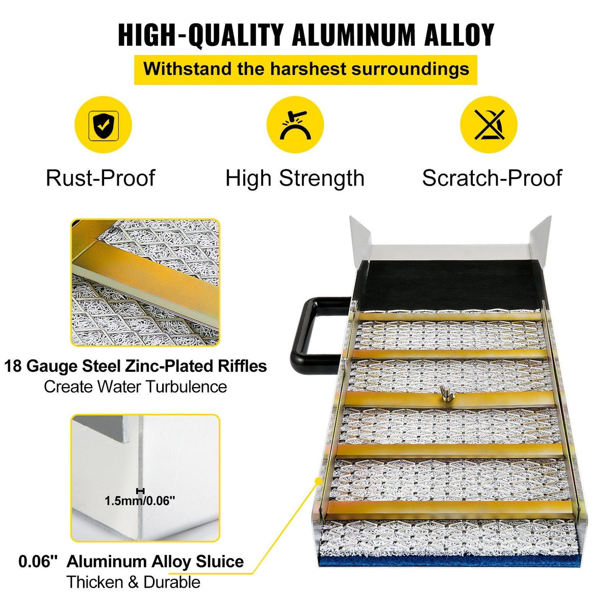 Aluminum Alloy Sluice Box, Compact 24" Mini Sluice Boxes for Gold, Lightweight Gold Sluice Equipment, Portable Sluice Boxes w/Miner's Moss, River, Creek, Gold Panning, Prospecting, Dredging