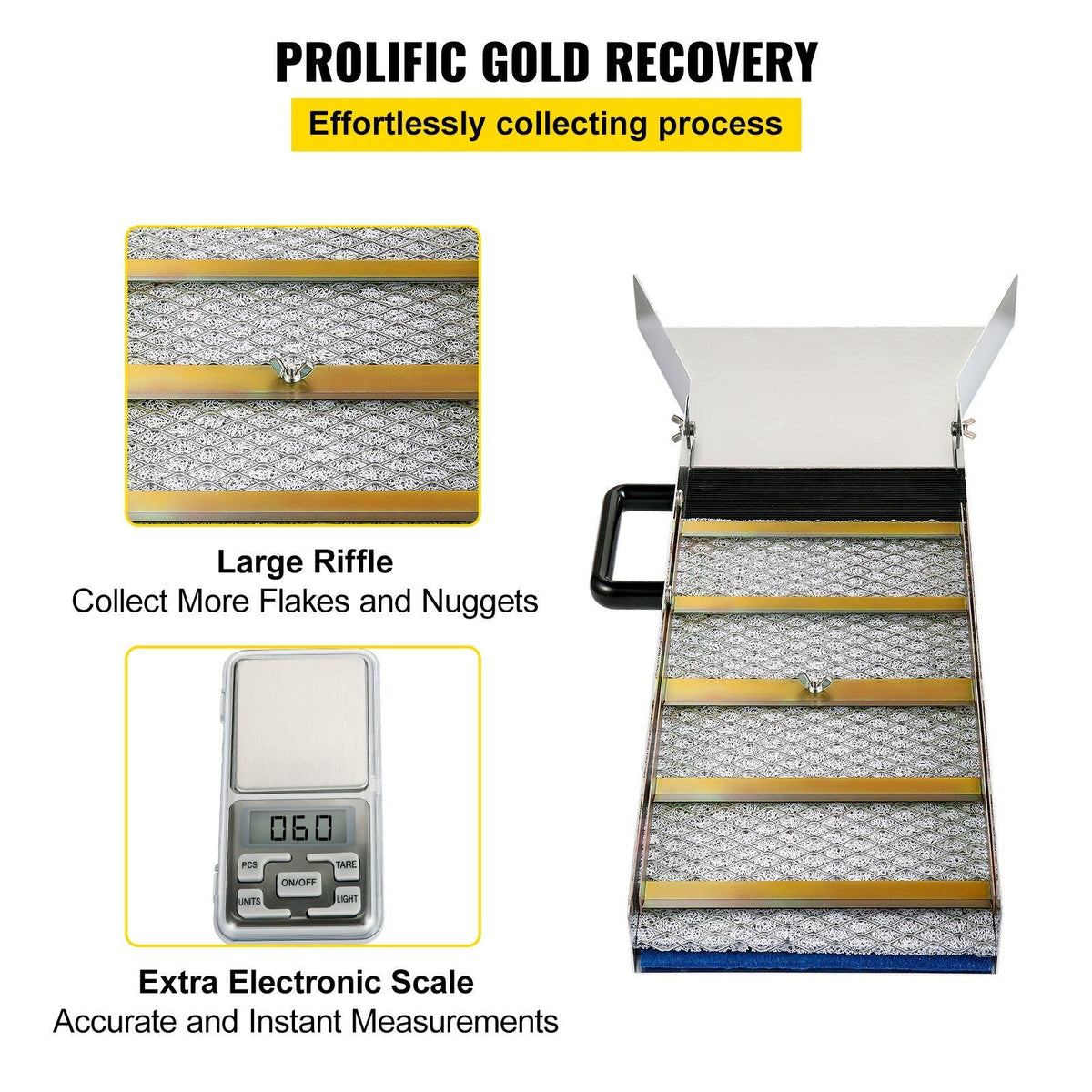 Aluminum Alloy Sluice Box, Compact 30" Long Sluice Boxes for Gold, Lightweight Gold Sluice Equipment, Portable Sluice Boxes w/Miner's Moss, River, Creek, Gold Panning, Prospecting, Dredging