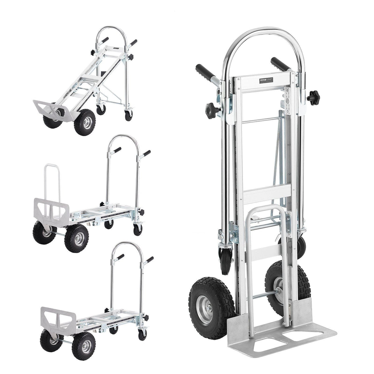Aluminum Folding Hand Truck, 4 in 1 Design 1000 lbs Capacity, Heavy Duty Industrial Collapsible cart, Dolly Cart with Rubber Wheels for Transport and Moving in Warehouse, Supermarket, Garden