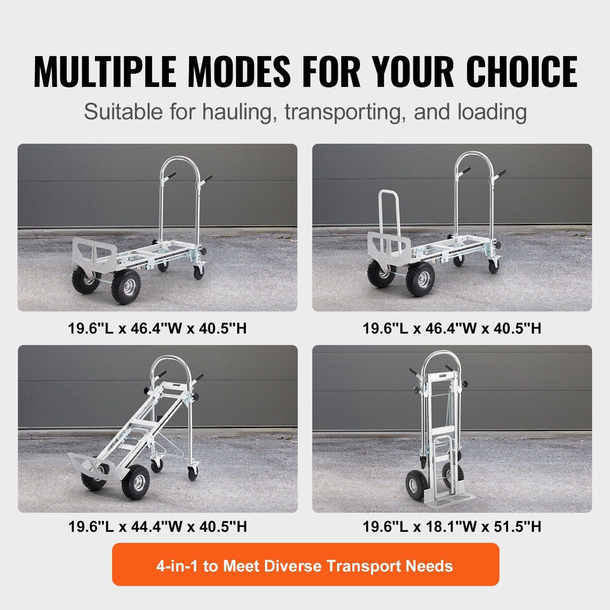 Aluminum Folding Hand Truck, 4 in 1 Design 1000 lbs Capacity, Heavy Duty Industrial Collapsible cart, Dolly Cart with Rubber Wheels for Transport and Moving in Warehouse, Supermarket, Garden